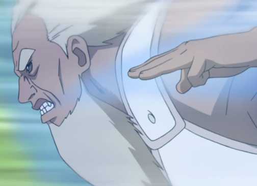 The Third Raikage uses his Lightning Finger Spear against the Allied Shinobi Forces in Naruto: Shippuden.