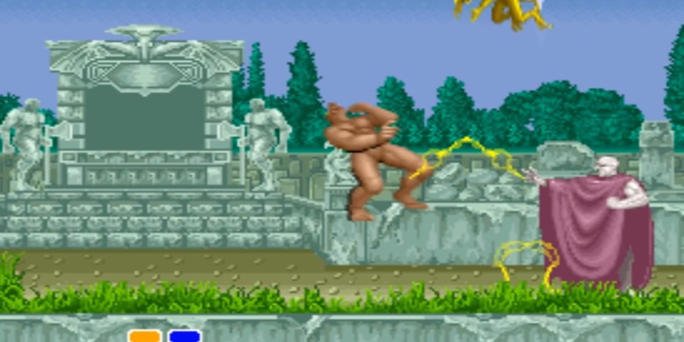 Nef from Altered Beast shooting lightning at the main character