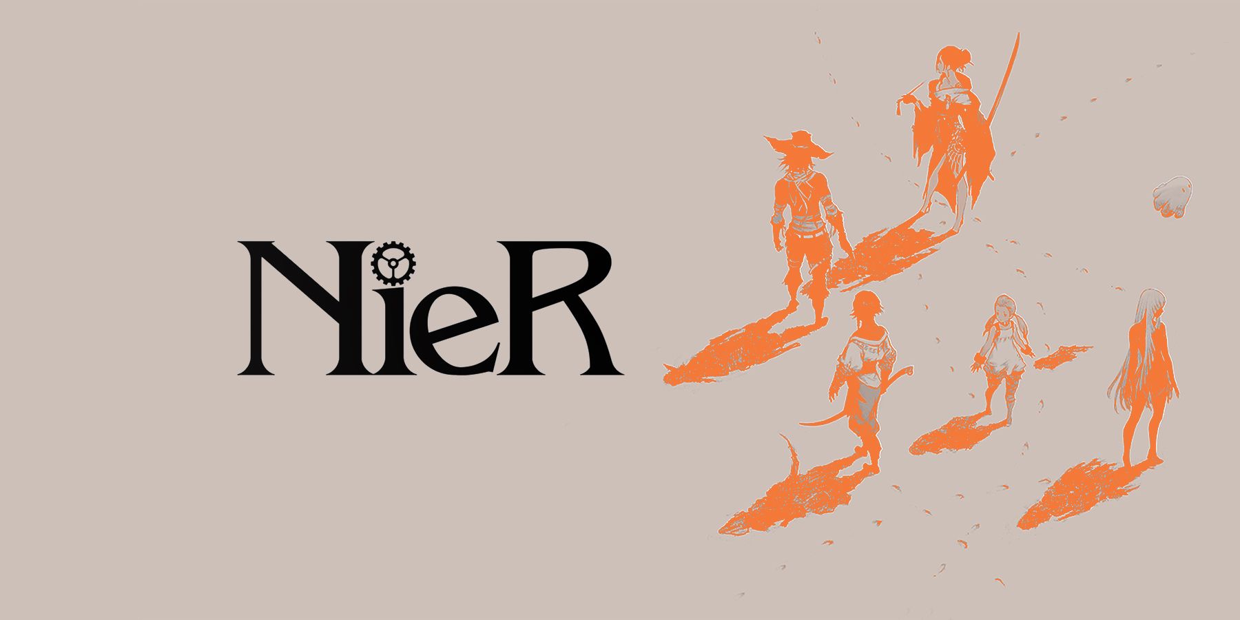 Nier Reincarnation character artwork crayola orange edit with series logo
