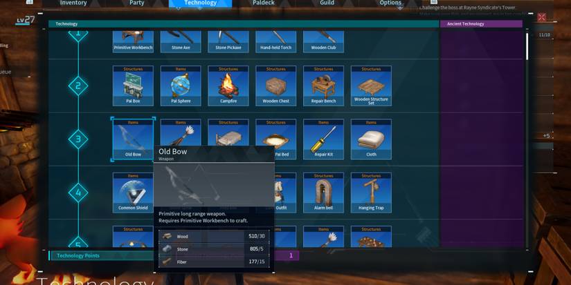Old Bow recipe in Palworld