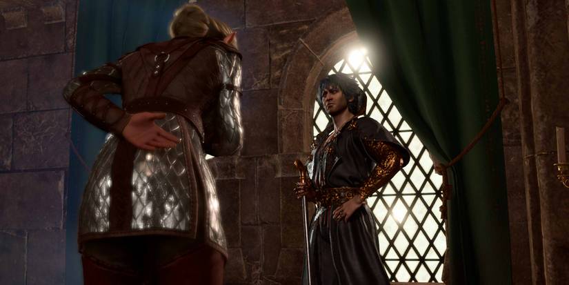 A disguised Orin bows before Lord Gortash