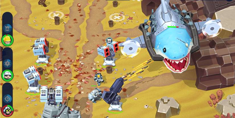 OTTTD turrets shooting at giant shark ship.