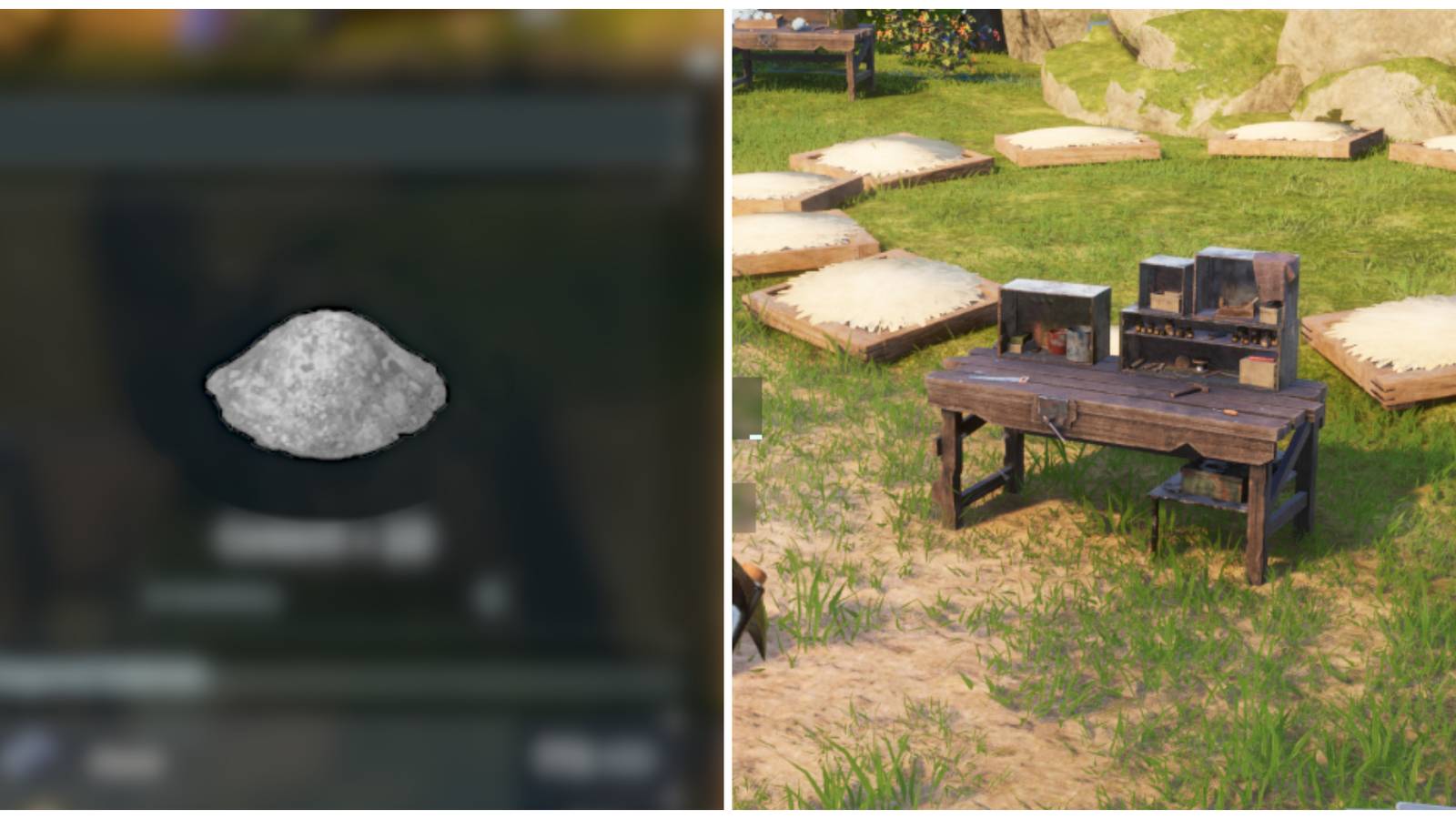 Split image of the icon for Cement and a High Quality Workbench in Palworld