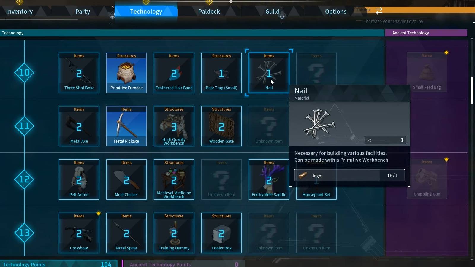 palworld unlocking nails technology