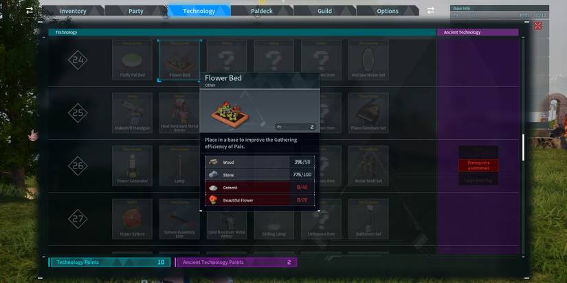 Image of a Flower Bed and its required ingredients in Palworld