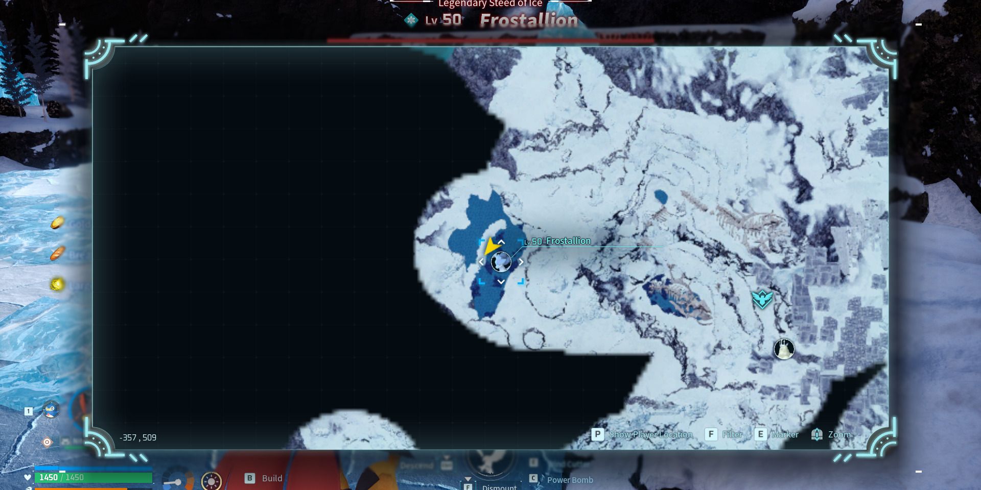 Image of the location on the map where Frostallion can be found in Palworld