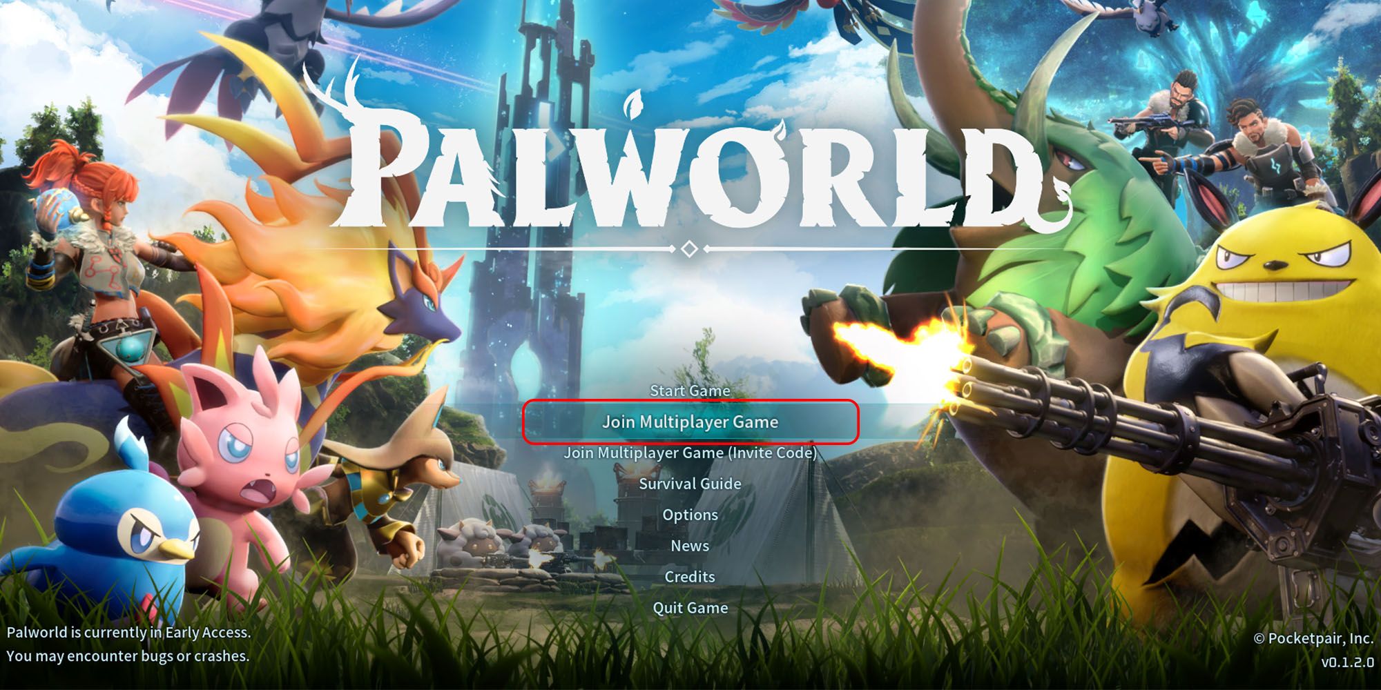 Palworld - Passe o mouse sobre a opção de jogo multijogador