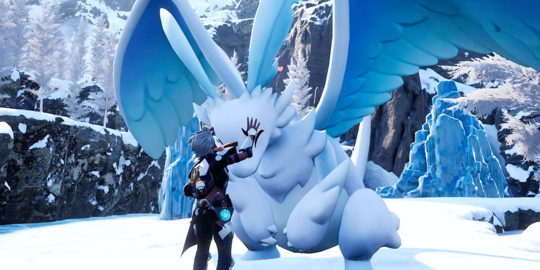 a player petting quivern in palworld