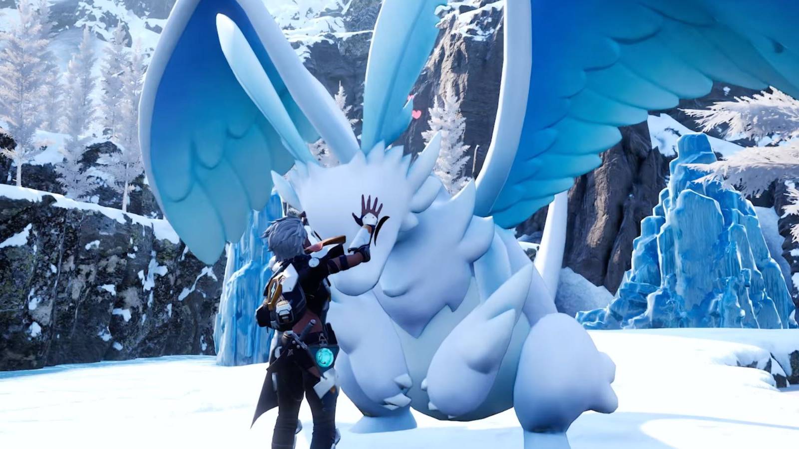 a player petting quivern in palworld