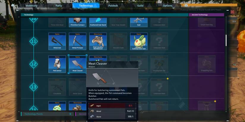 palworld how to unlock meat cleaver