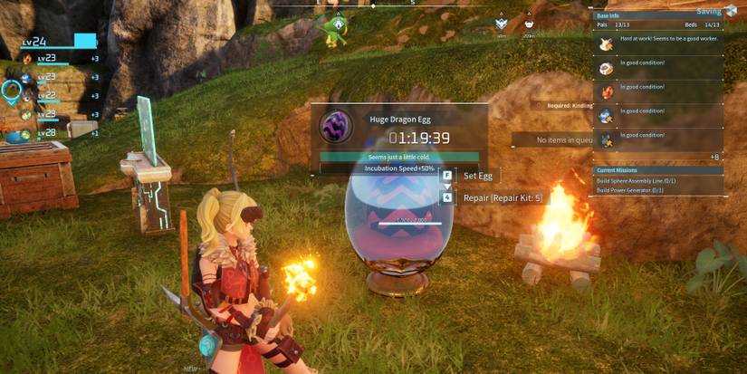 Image of a Huge Dragon Egg being incubated in Palworld