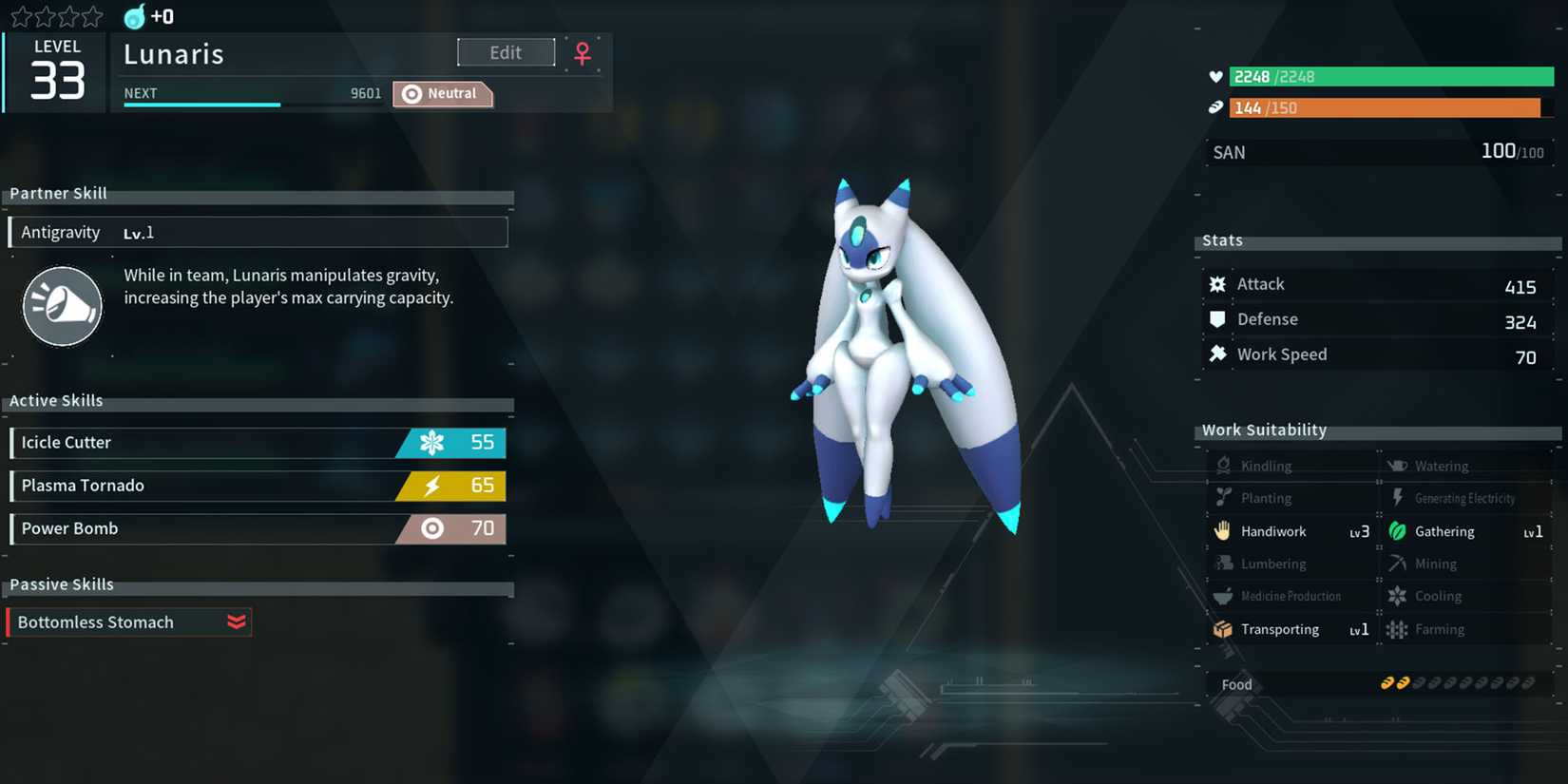 Palworld - Lunaris Detailed Stats