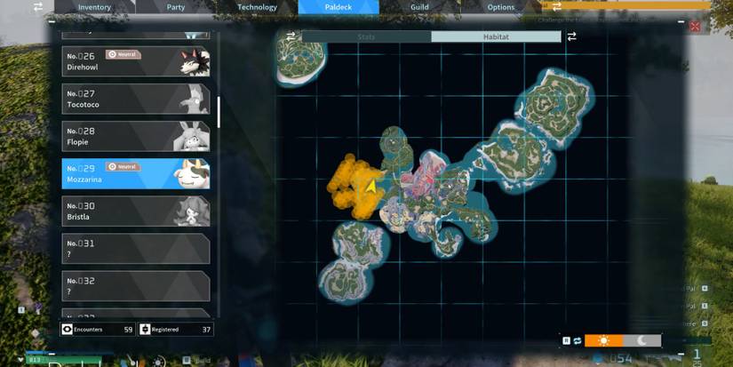 Palworld: Mozzarina spawn locations on the map