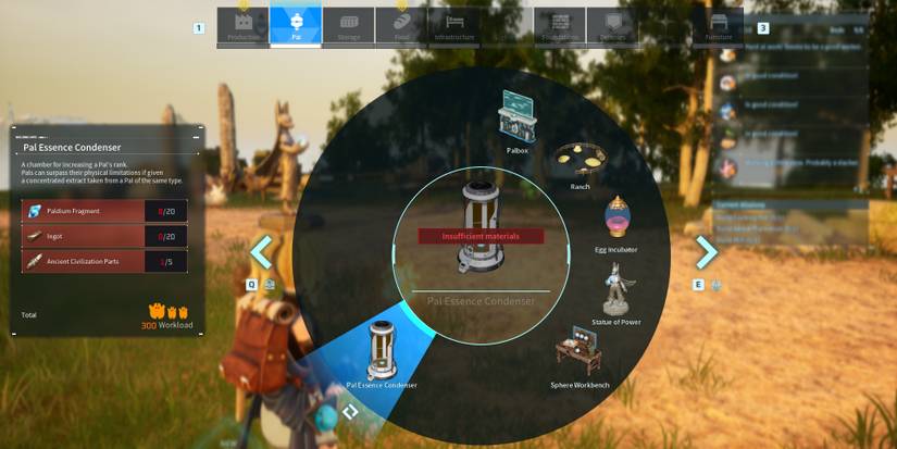 Image of the Pal Essence Condenser on the Build wheel in Palworld