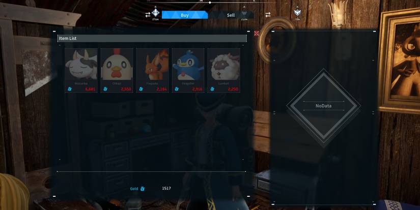 Image of some of the available stock at the Pal Merchant in Palworld