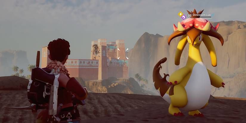 Palworld player facing a Dinossom Lux