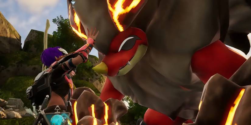 Palworld player petting their Blazamut