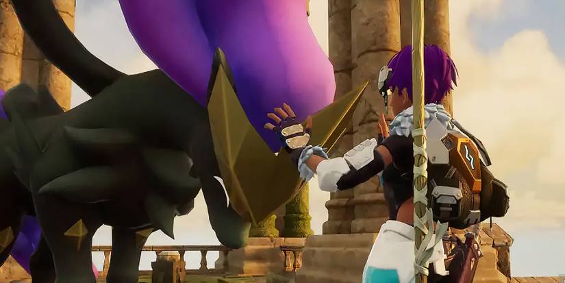 Palworld player petting their Frostallion Noct