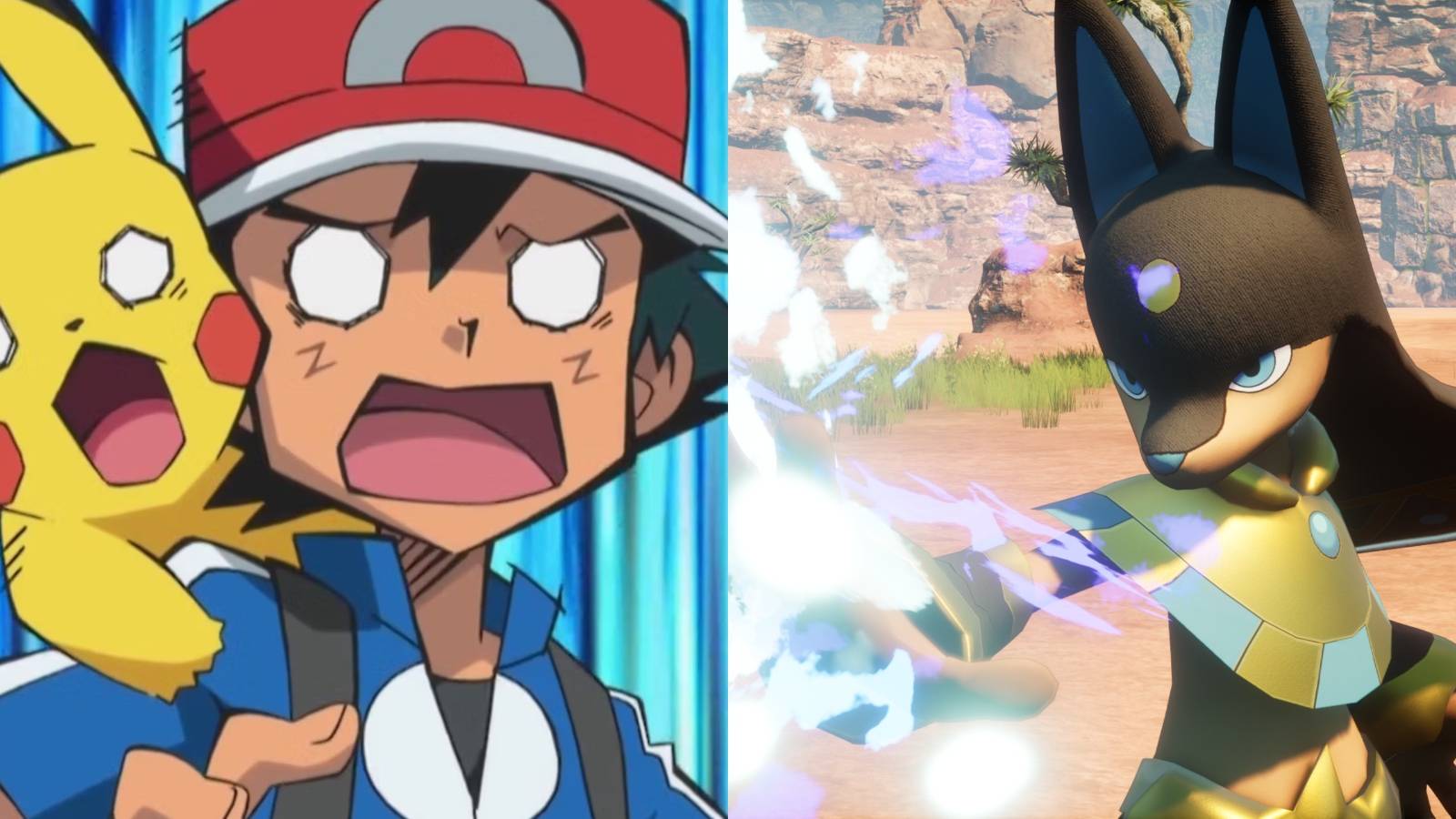 Palworld Pokemon Ash Ketchum Pikachu and Anubis