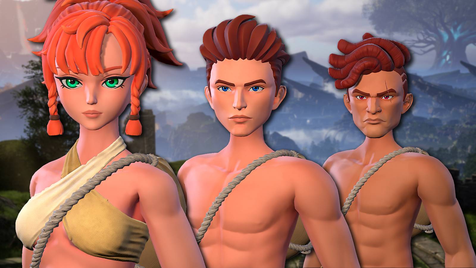 Palworld three avatars in front of open world background-2