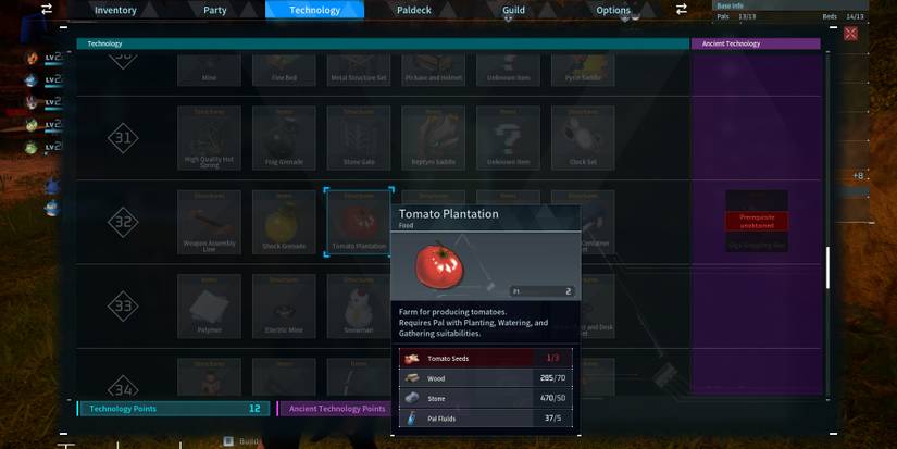 Image of the Tomato Plantation available in the Technology tab in Palworld