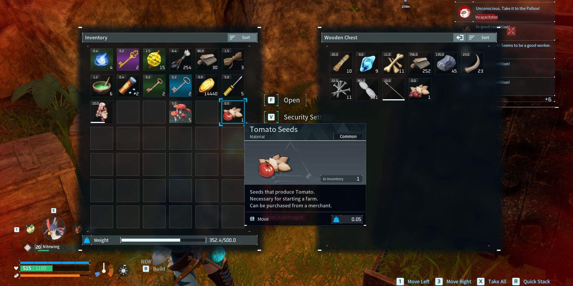 Image of some Tomato Seeds in a player's inventory in Palworld