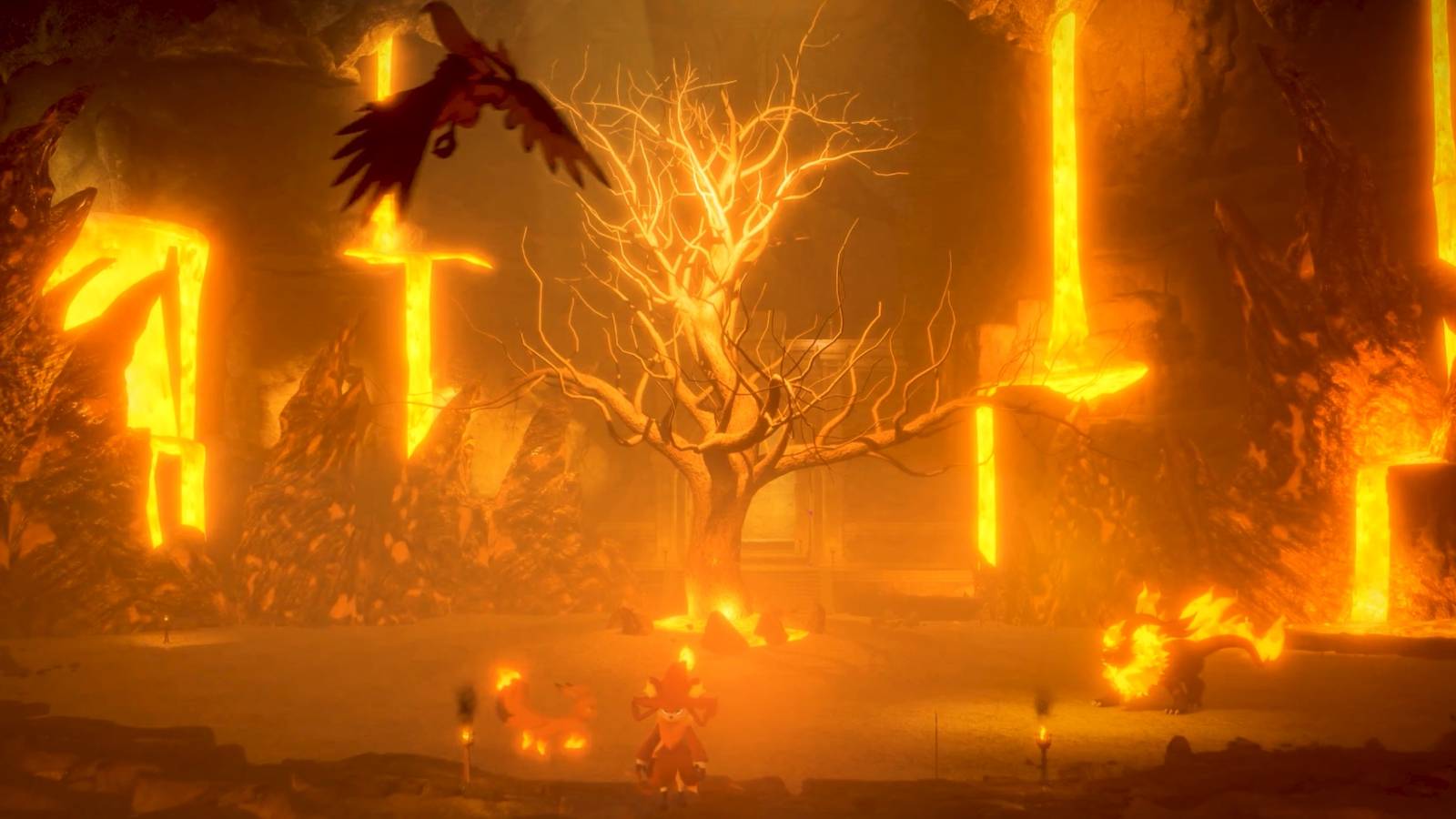 Palworld tree and fire environment
