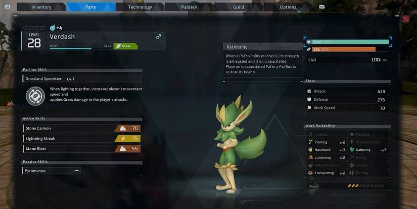 palworld stats and skills of verdash