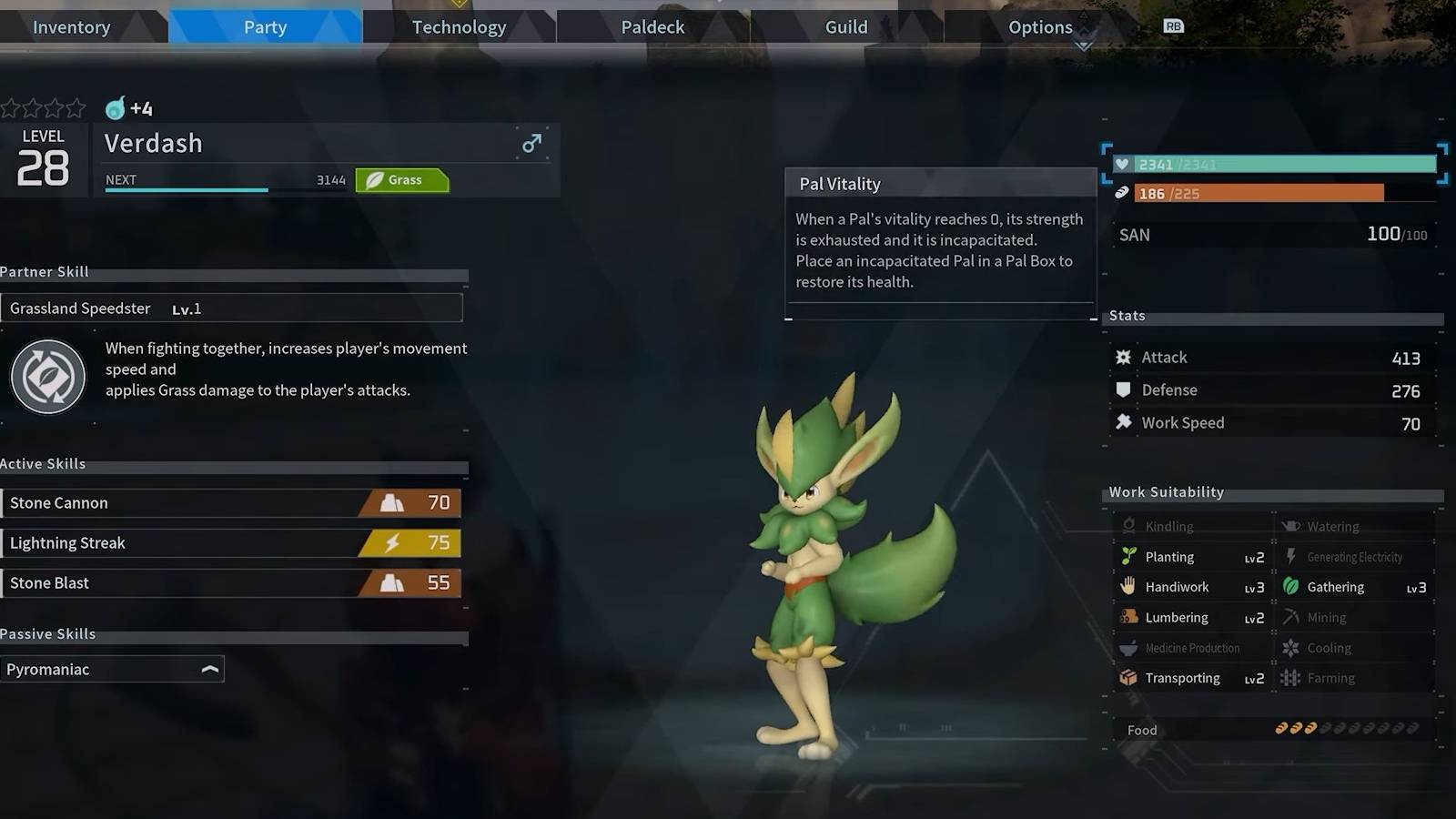 palworld stats and skills of verdash