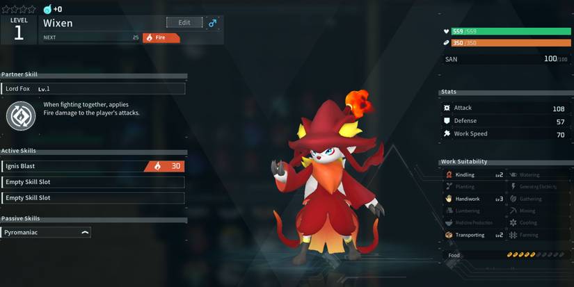 Palworld - Wixen Detailed Stats
