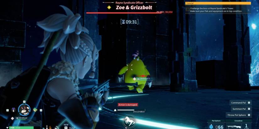 Zoe and Grizzbolt in Palworld