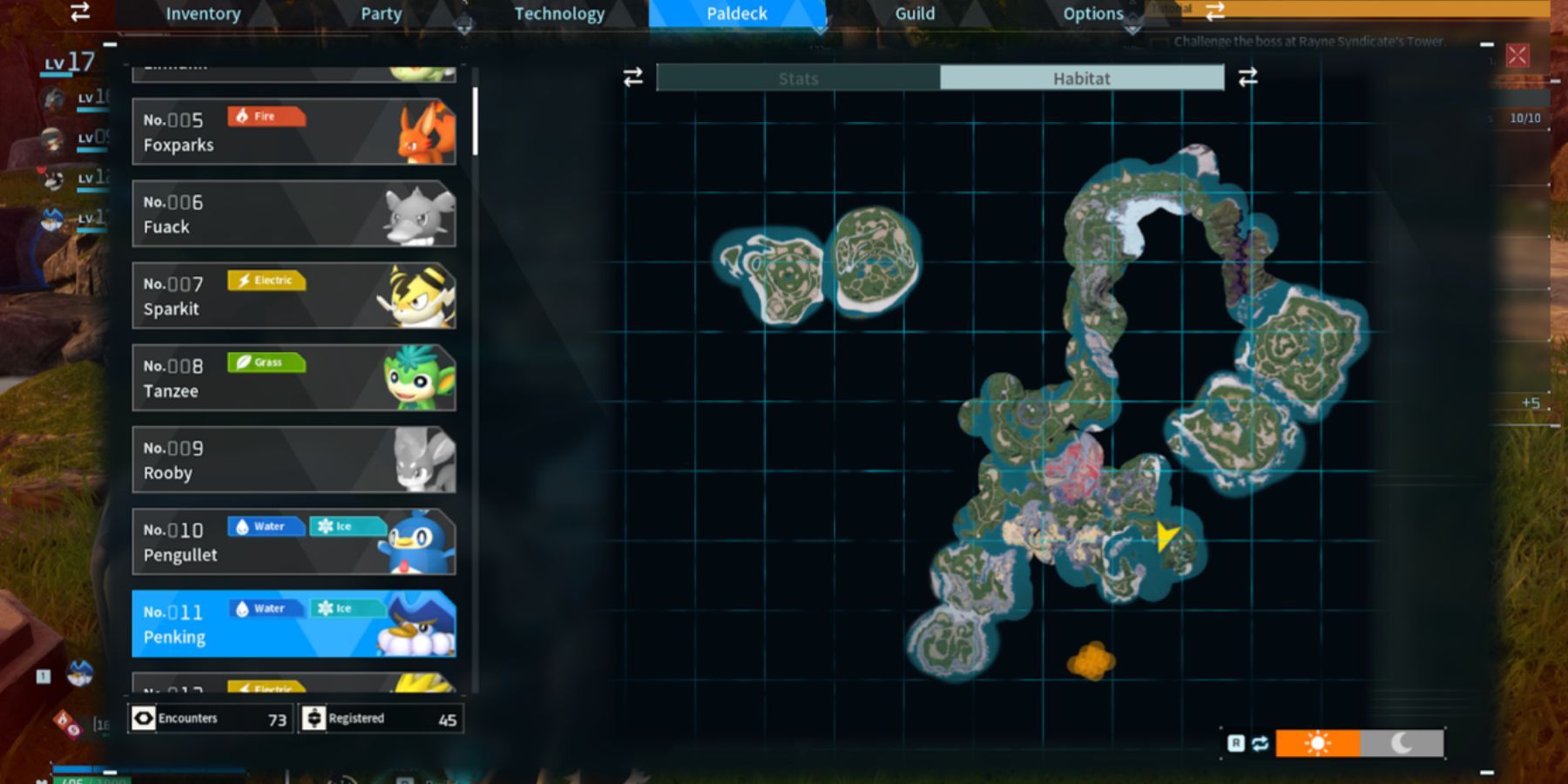 Palworld: Penking's spawning area on the map