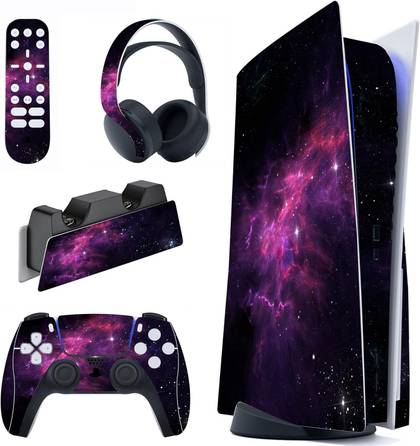 PlayVital Purple Nebula Full Set Skin Decal for PS5