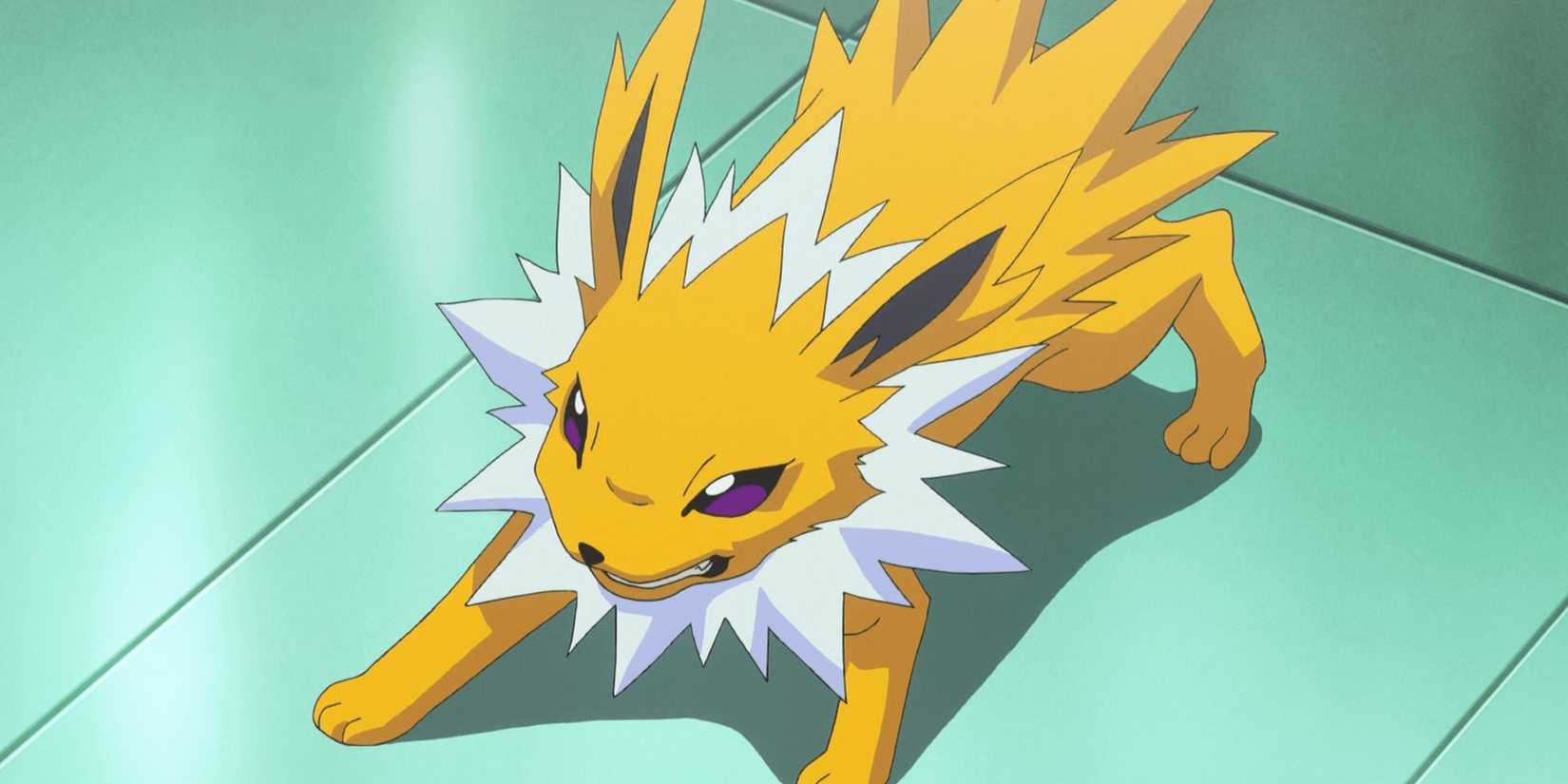 Jolteon action pose ready to pounce in Pokemon anime