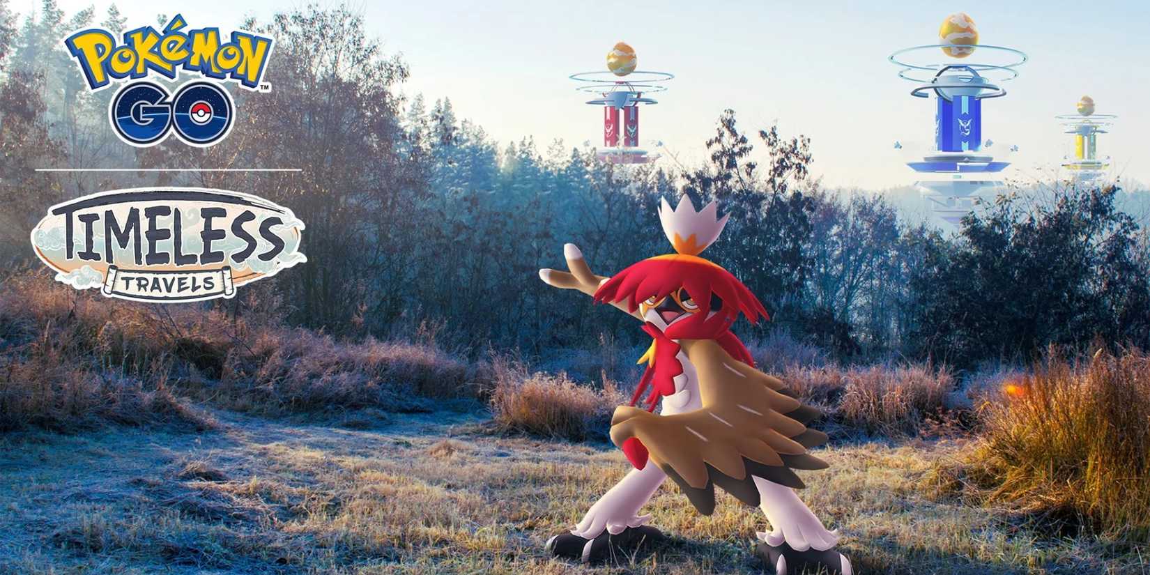 A key visual for Pokemon GO's Timeless Travels season depicting Hisuian Decidueye.