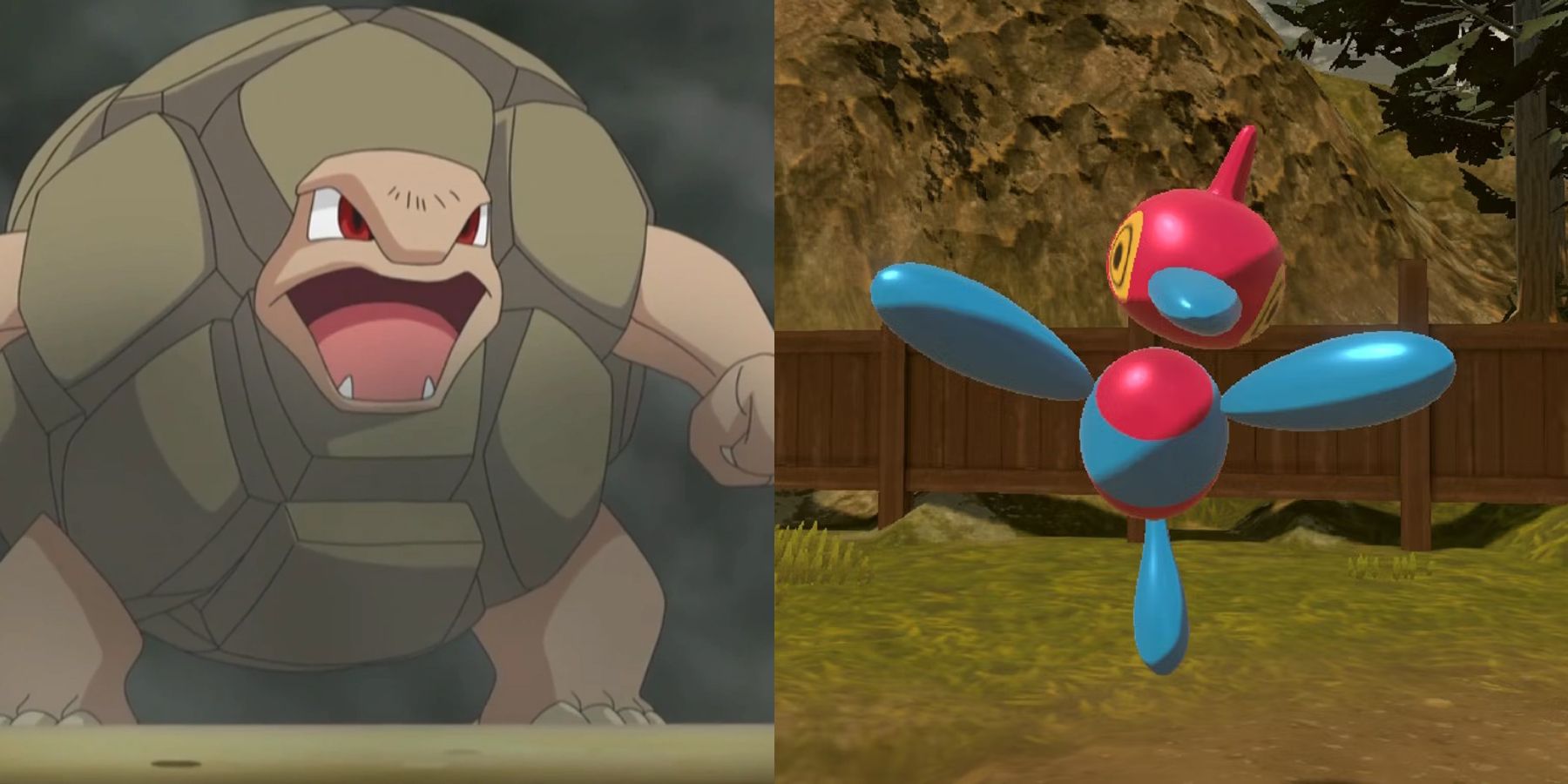 A spitscreen view of Golem and Porygon Z from Pokemon.