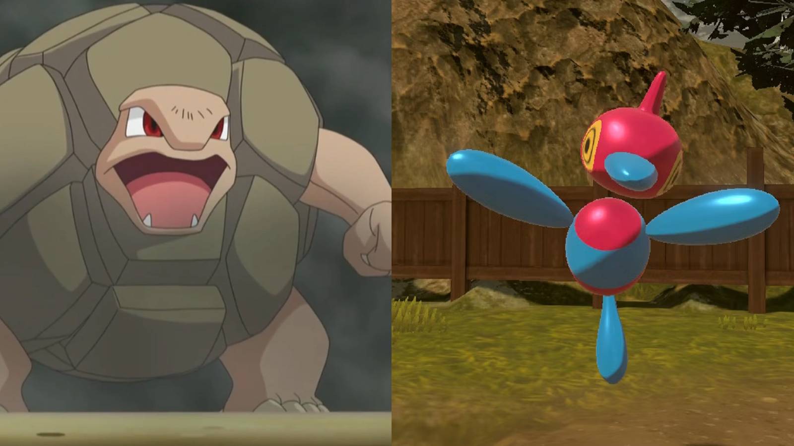 A spitscreen view of Golem and Porygon Z from Pokemon.