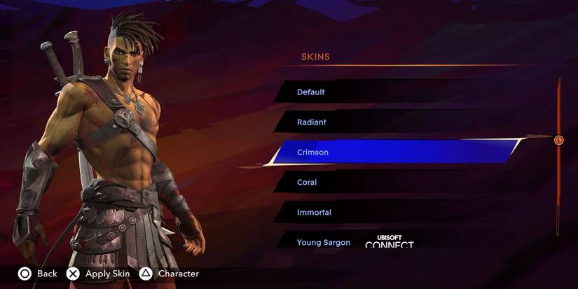 The Crimson Skin in the skin select screen of Prince Of Persia: The Lost Crown
