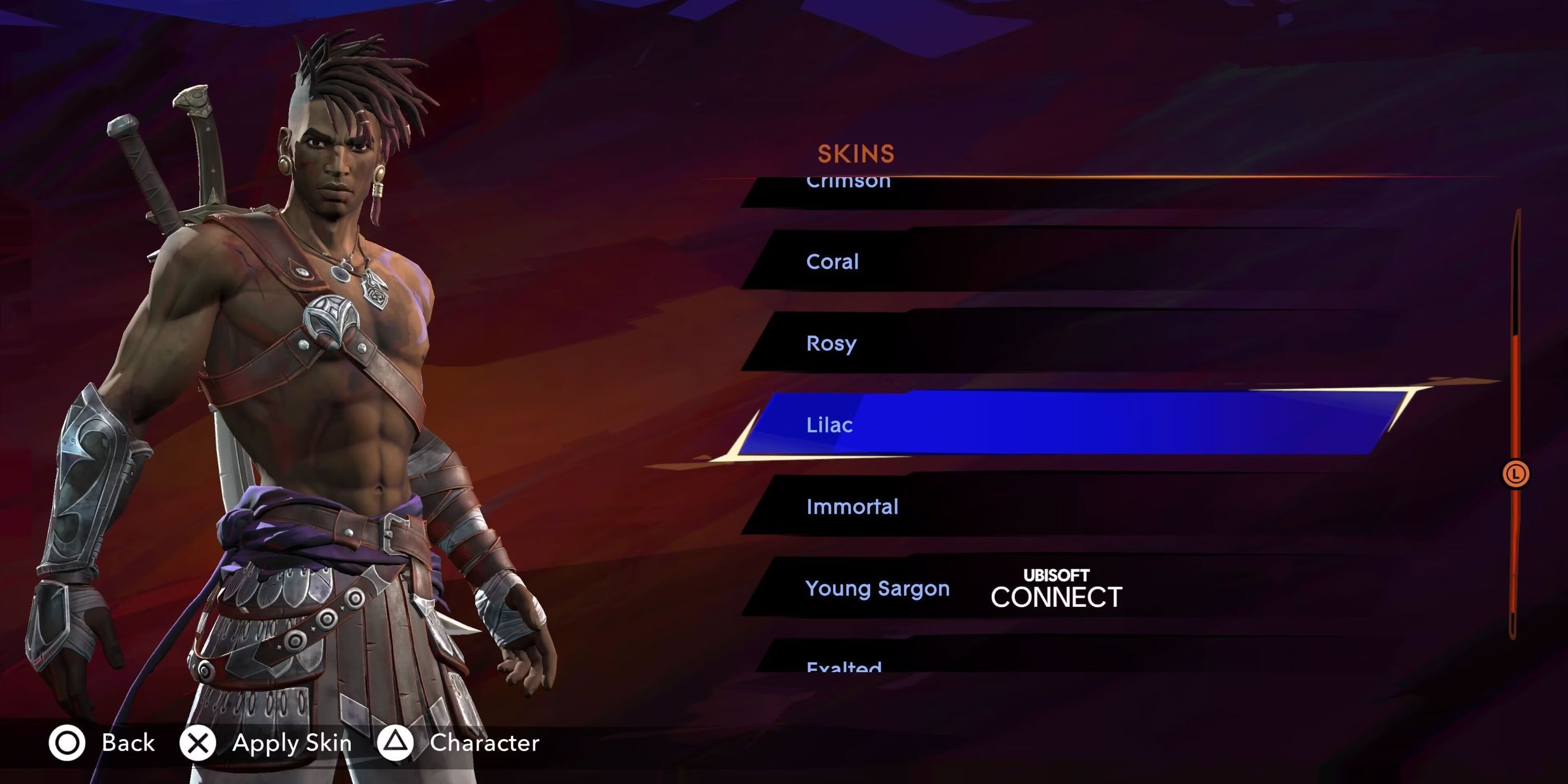 The Lilac Skin in the skin select screen of Prince Of Persia: The Lost Crown