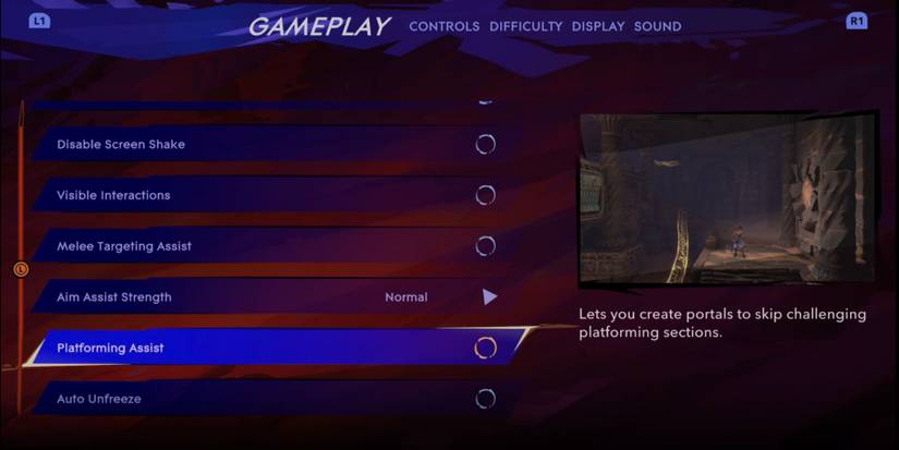 how to turn on platforming assist in prince of persia the lost crown.