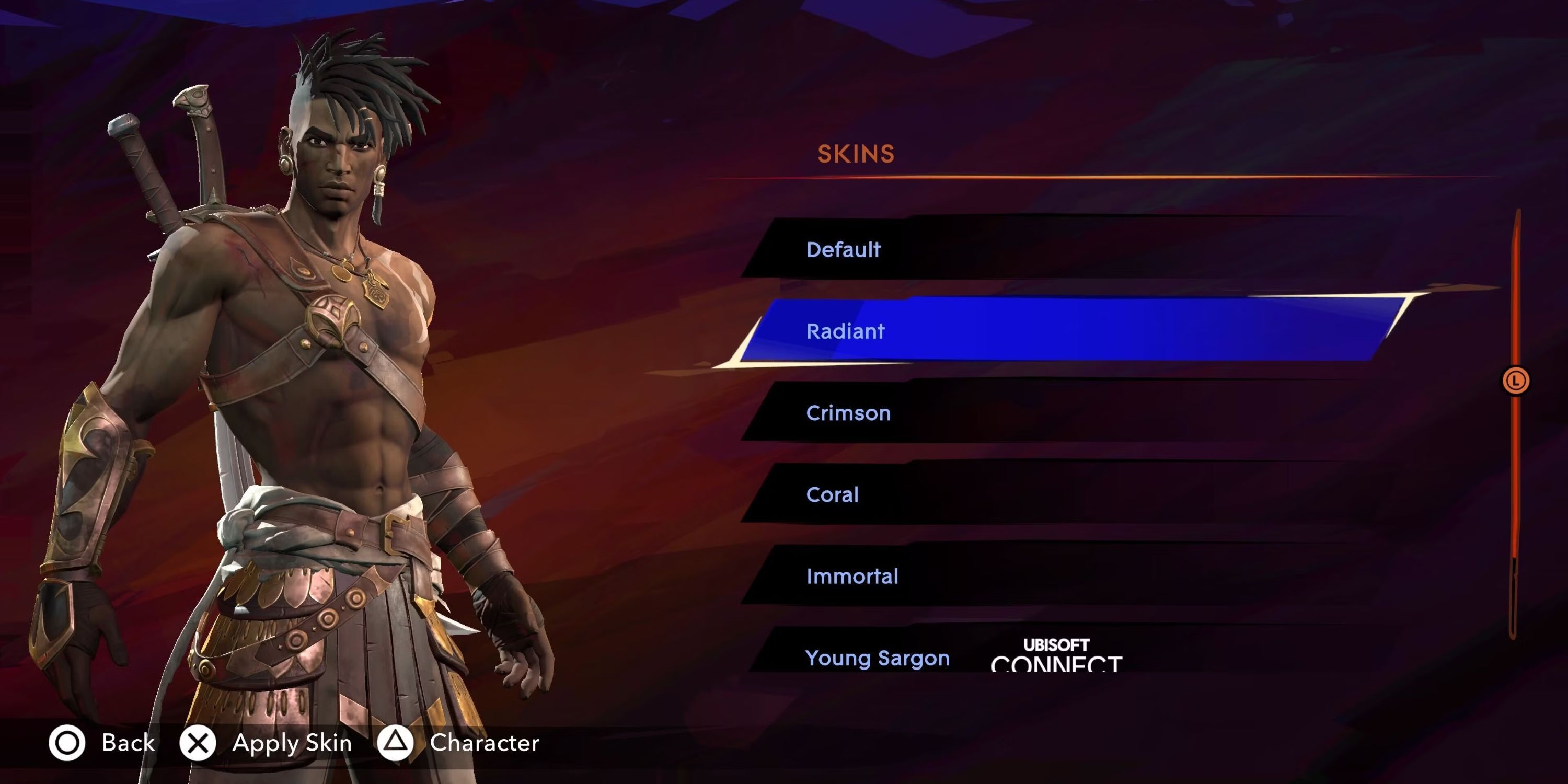 The Radiant Skin in the skin select screen of Prince Of Persia: The Lost Crown