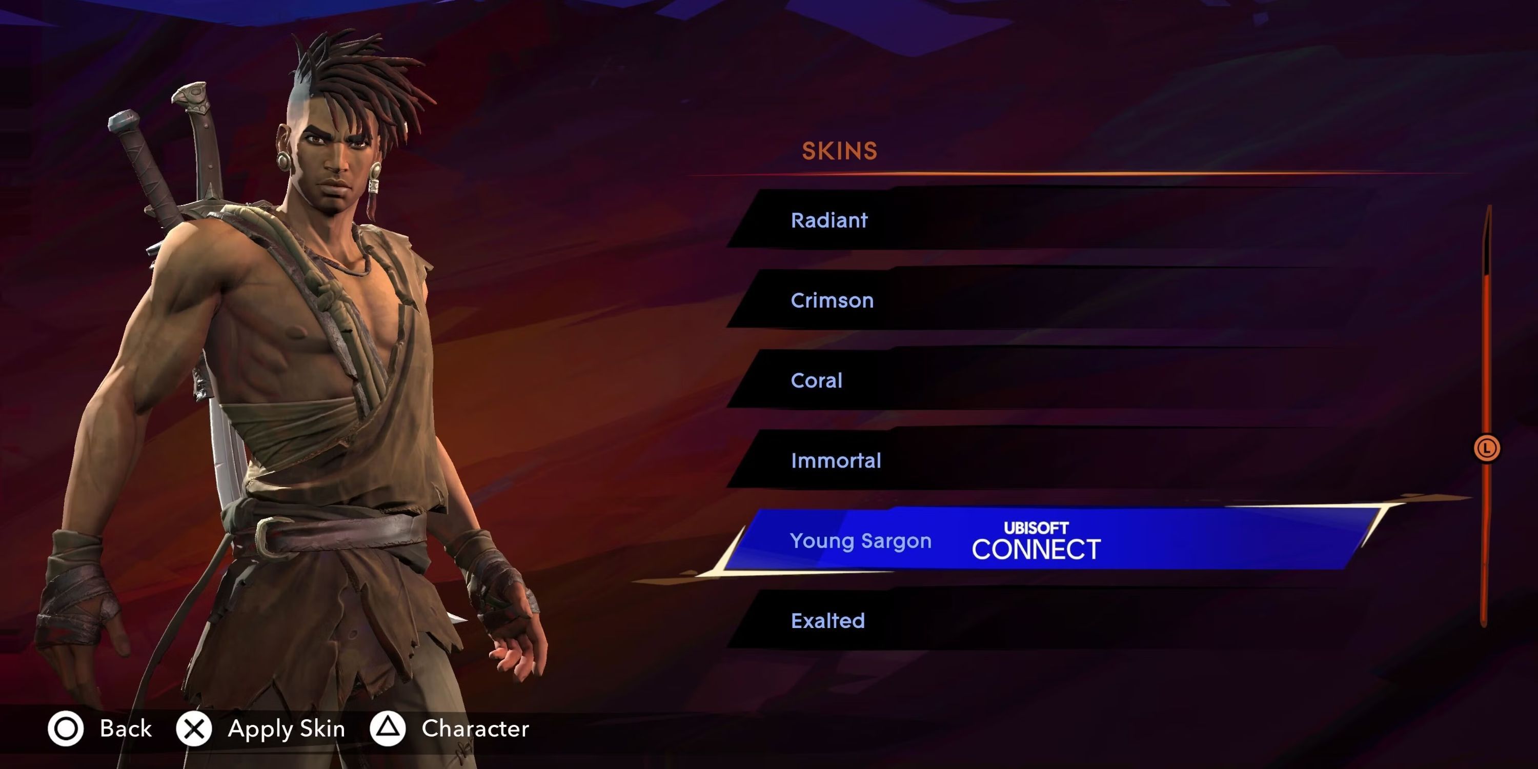 The Young Sargon Skin in the skin select screen of Prince Of Persia: The Lost Crown