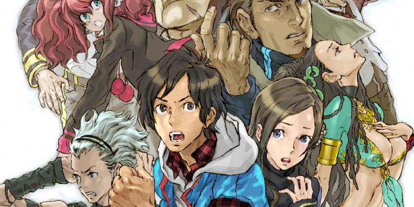 Promo art featuring characters in 999 Nine Hours, Nine Persons, Nine Doors