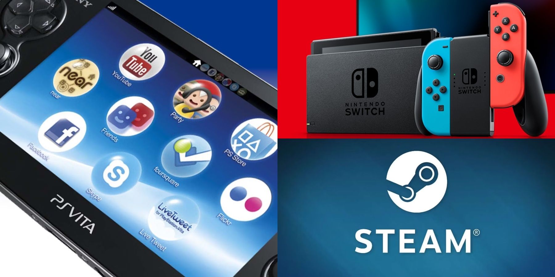 PS Vita Switch console and Steam logo