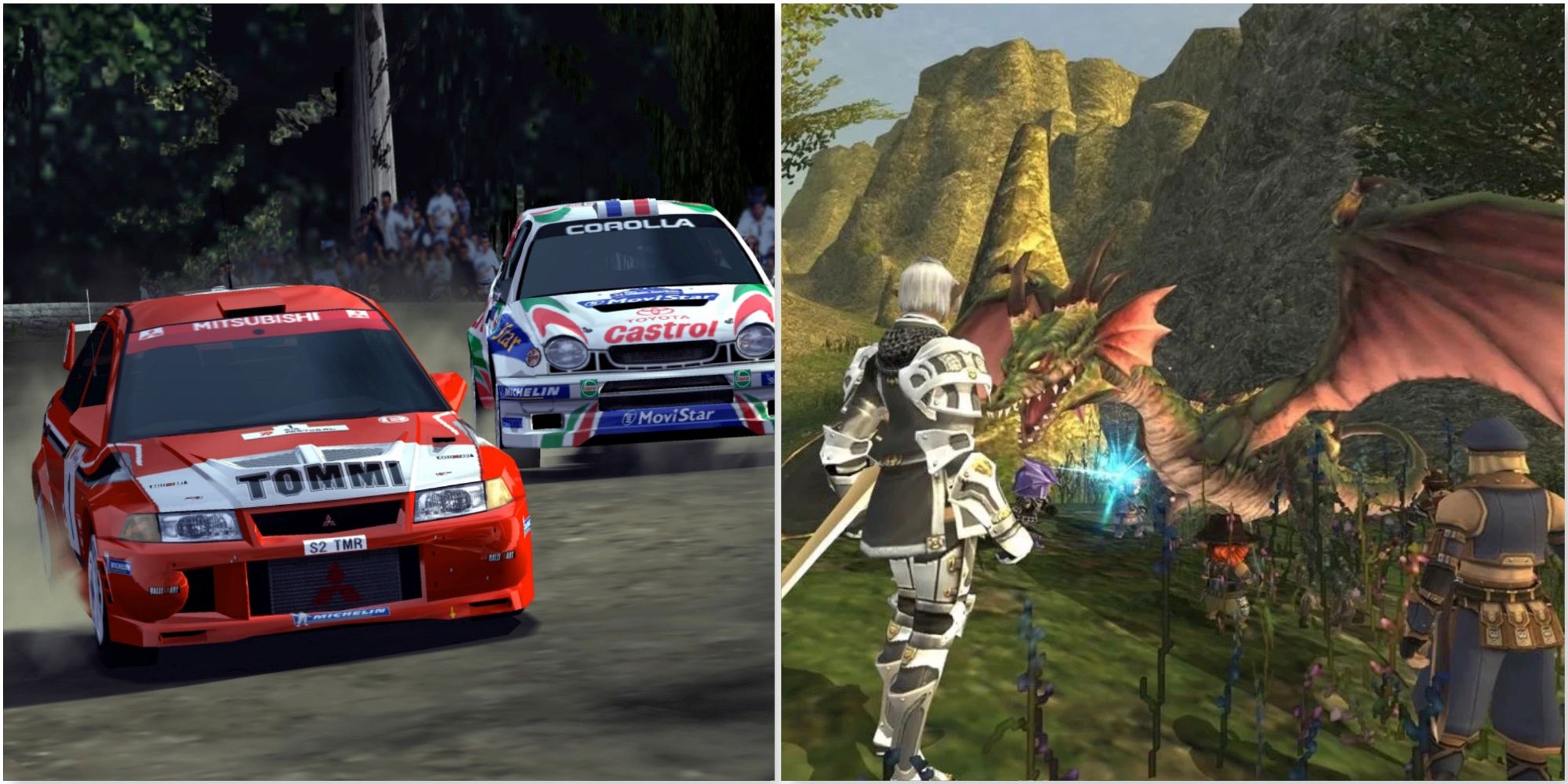 Racing in a match in Gran Turismo 3 A-Spec and Fighting enemies in Final Fantasy 11