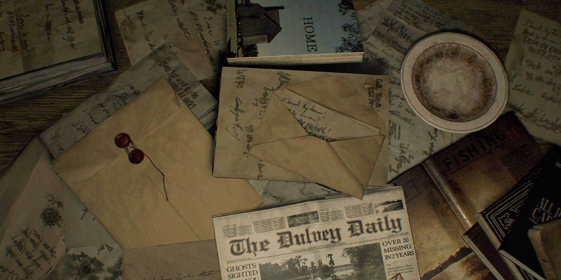resident evil 7 newspapers etc on desk