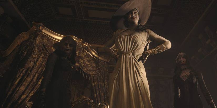 Resident evil Lady D and daughters looking down menacingly