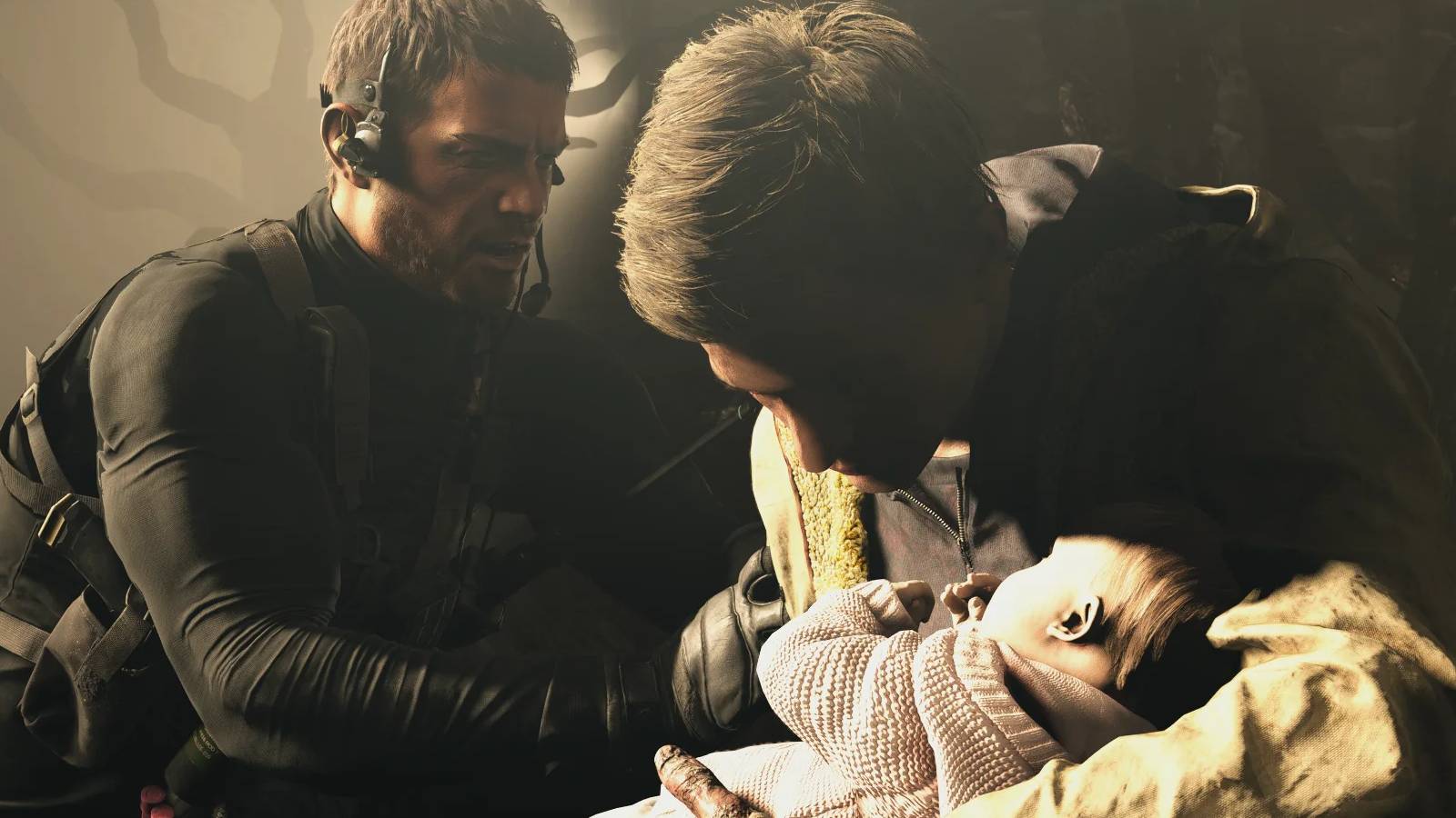 Resident Evil Village Ethan Winters with Chris Redfield and Rose