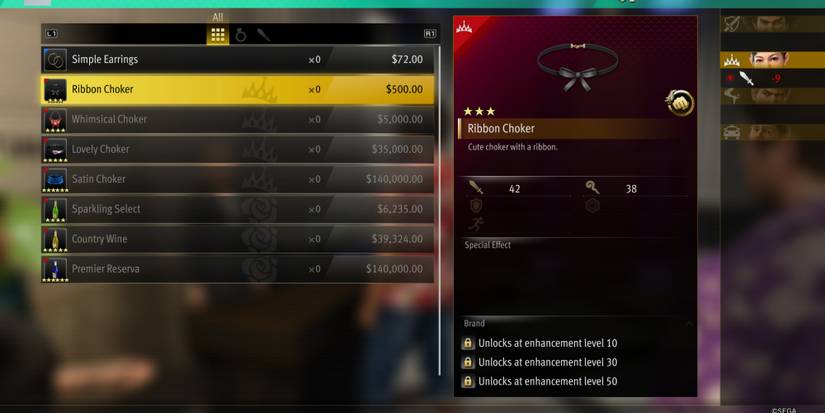 Ribbon Choker weapon in Like a Dragon Infinite Wealth