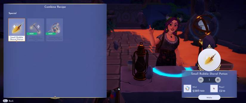 Crafting Small Rubble Shovel Potion in Disney Dreamlight Valley: A Rift in Time